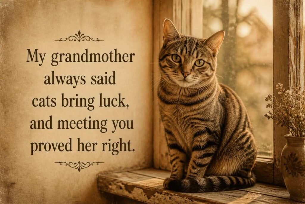 Classic Cat Pickup Lines: an image of a vintage-style tabby cat by a window.